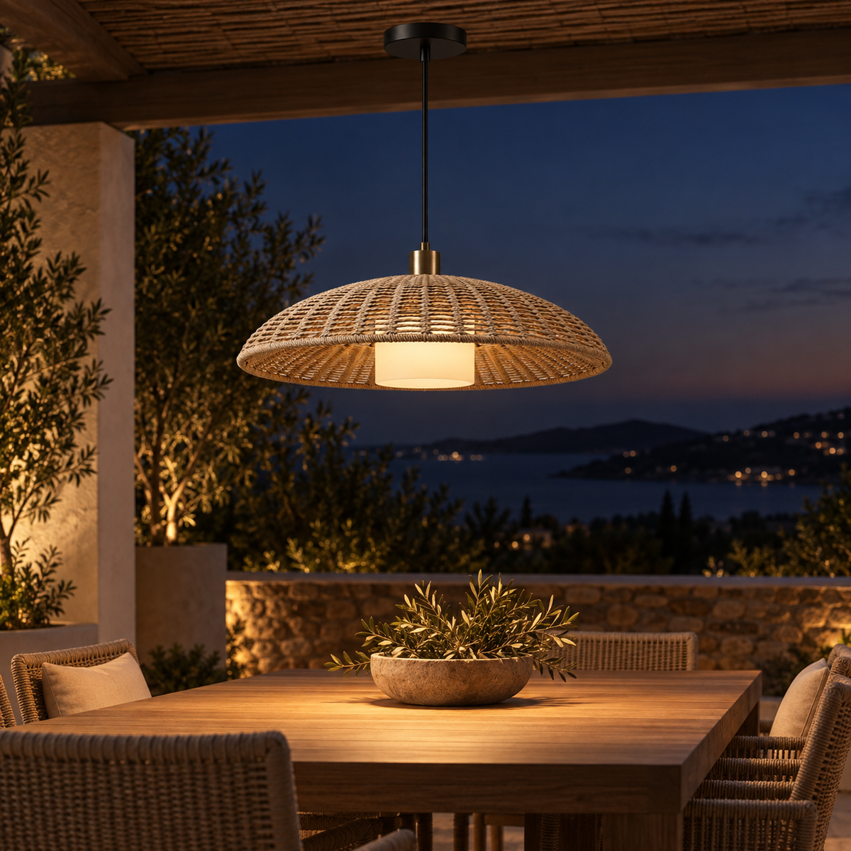Driftline Pendant Canopy Light in a considered outdoor setting