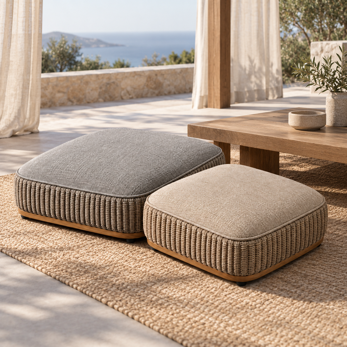 Dunecrest Floor Cushion Pair in a considered outdoor setting