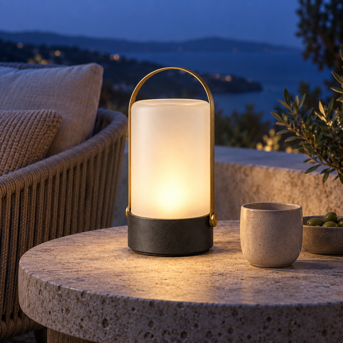Emberglass Table Lantern in a considered outdoor setting