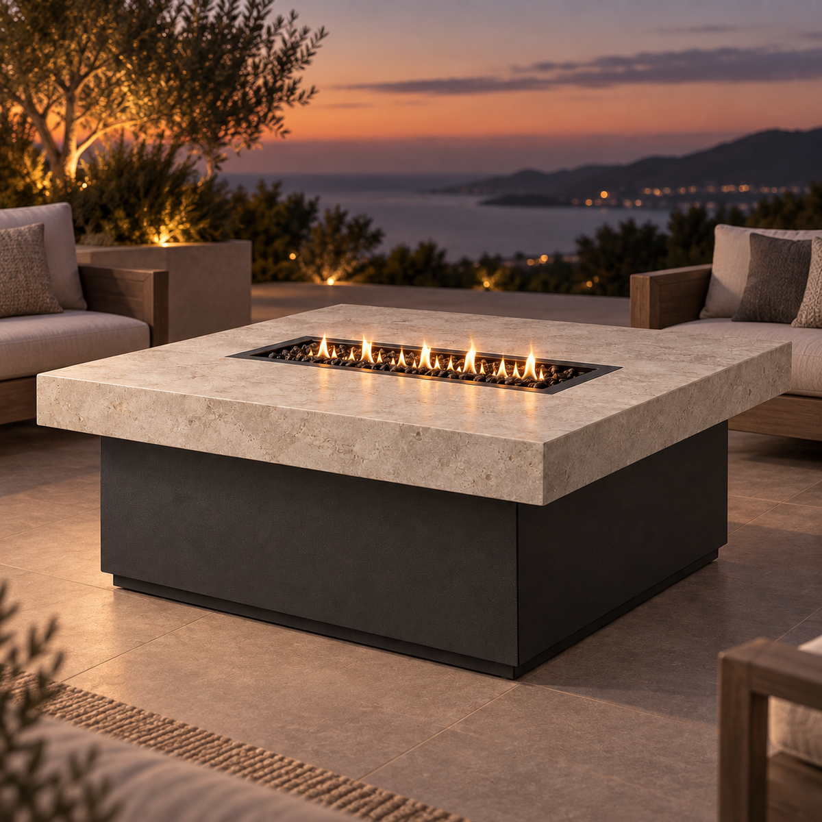 Lumen Hearth Table in a considered outdoor setting