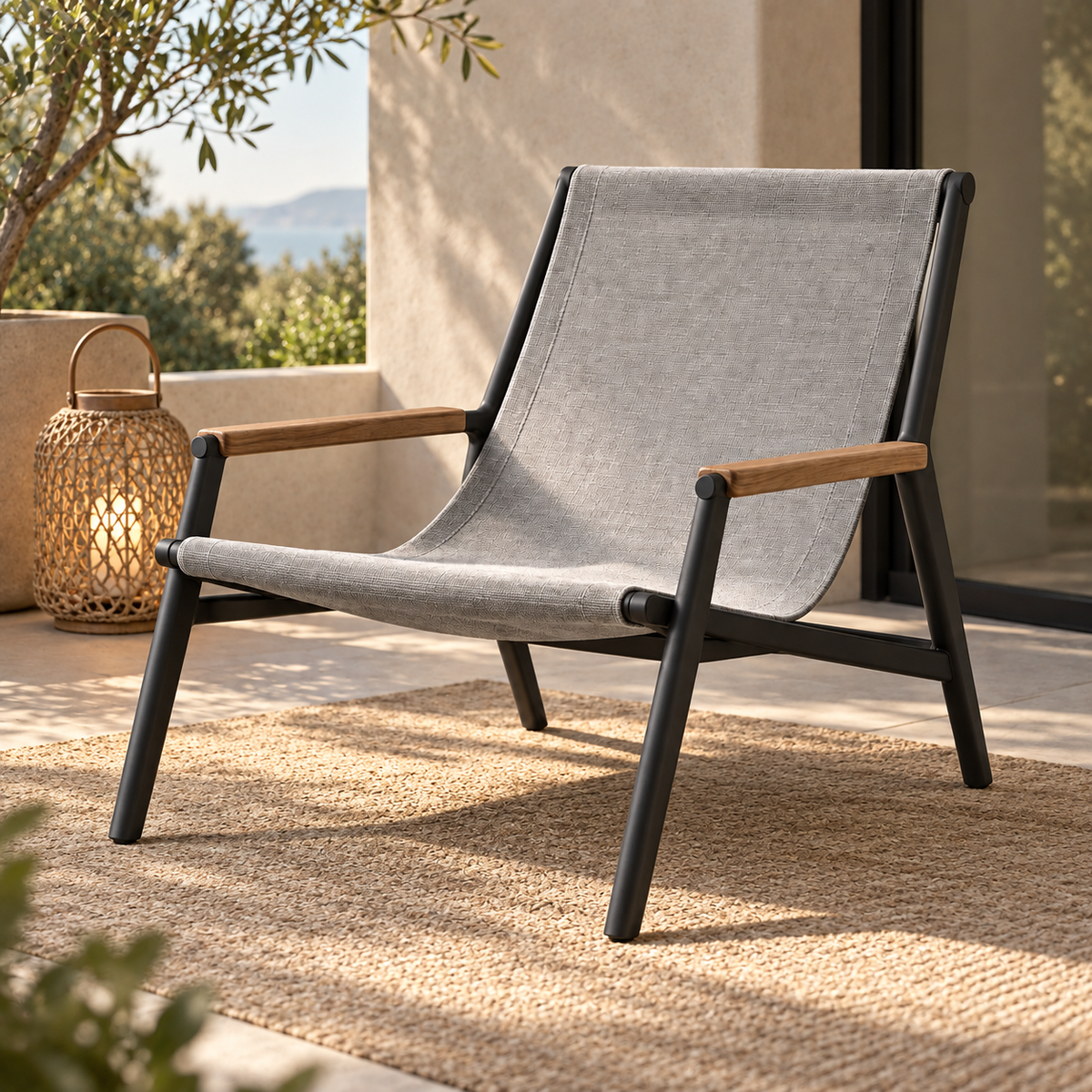 Mesa Sling Reading Chair in a considered outdoor setting