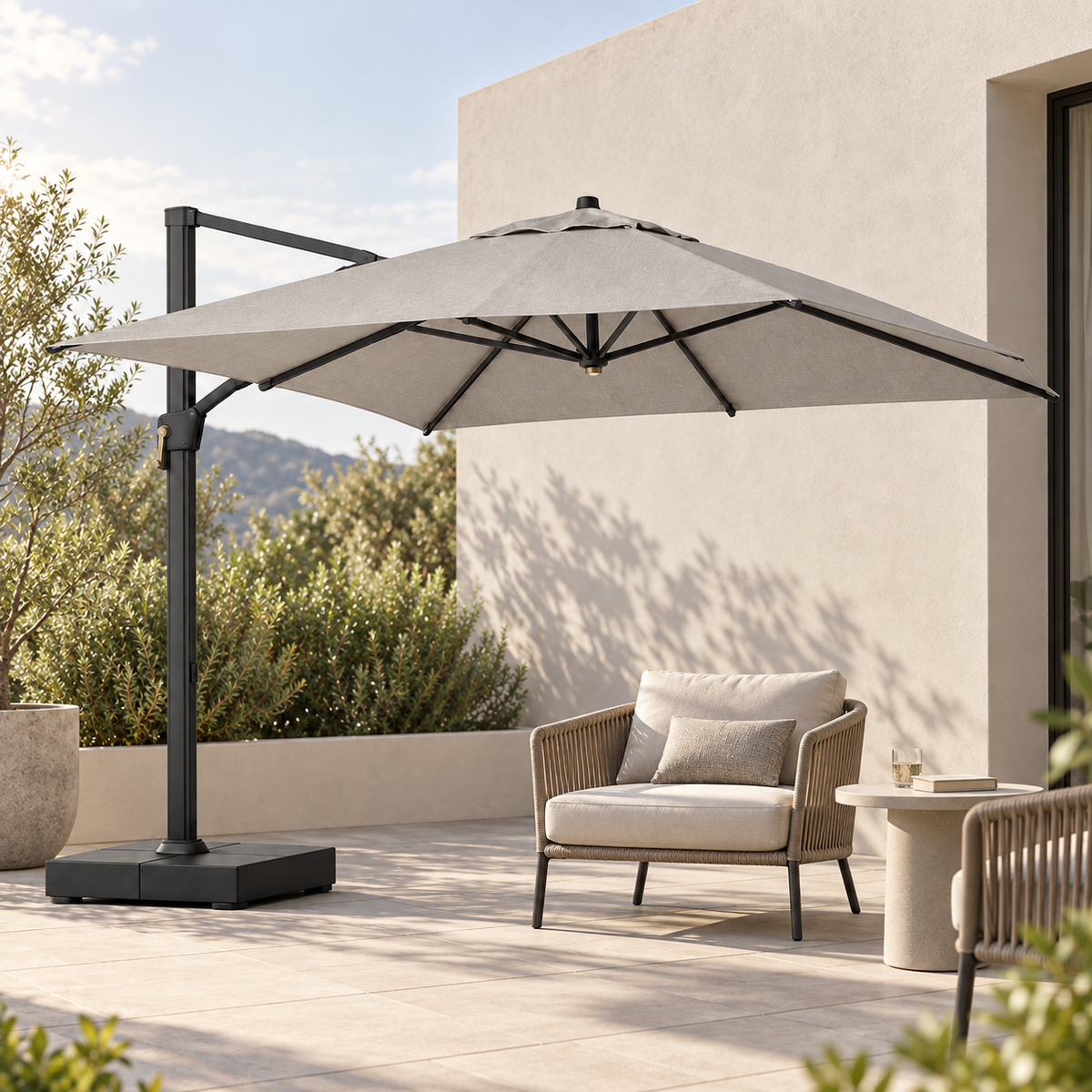 Serein Cantilever Sunshade in a considered outdoor setting